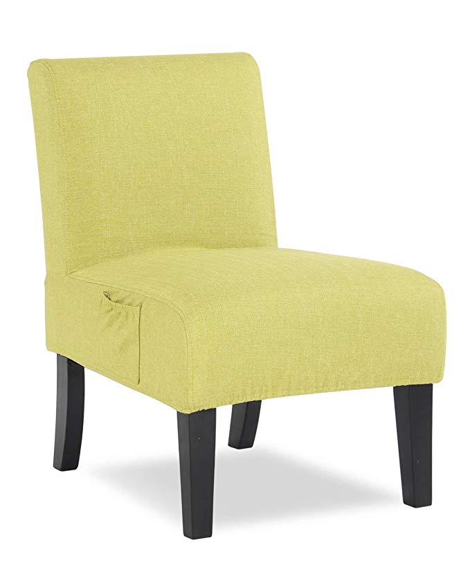 Altrobene Fabric Armless Contemporary Accent Chair Slipper Side Chair for Living Room Bedroom with Solid Wood Legs & Removable Washable Slipcover (Lime Green)