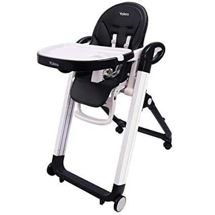 Yoleo Highchair for Baby & Toddler Adjustable Tray Removable Folding Compact Portable Dining Chair- Deck Chair- Pushchair (Black)