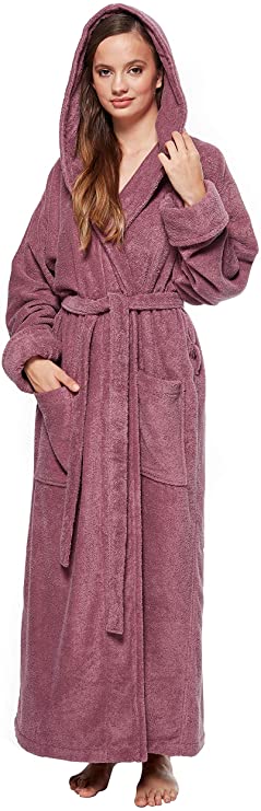 Arus Women's Full Length Long Hooded Soft Twist Robe Turkish Cotton Bathrobe