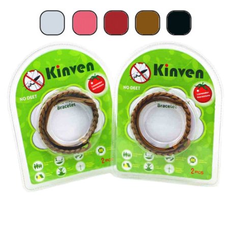 Original Kinven Mosquito Bug Repellent Faux Leather Bracelet Bands - DEET Free - Stylish Braiding 2 packs 4 bracelets Color Brown