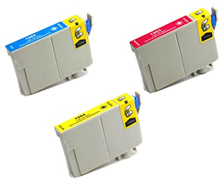 3 Pack Elite Supplies ® Remanufactured Inkjet Cartridge Replacement for EPSON T126 #126 T126, Epson T126220 T126320 T126420 Works With Epson Stylus NX330, Stylus NX430, WF-7010, WF-7510, WF-7520, WorkForce 435, WorkForce 520, WorkForce 545, WorkForce 60, WorkForce 630, WorkForce 633, WorkForce 635, Workforce 645, Workforce 840, Workforce 845, WorkForce WF-3520, WorkForce WF-3540 (1 Cyan, 1 Magenta, 1 Yellow)