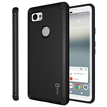 Google Pixel 2 XL Magnetic Case, CoverON Bios Series Minimalist Slim Fit Hard Protective Cover with Embedded Magnet Plate for Car Mounts - Black