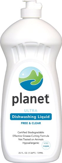Planet Dishwashing Liquid, Free & Clear, Certified Biodegradable, 25oz