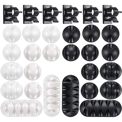 Tatuo 30 Pieces Cable Holders Cable Clips Adhesive Wire Holders Cable Management Clips Black and White for Cord, Wire and Cable