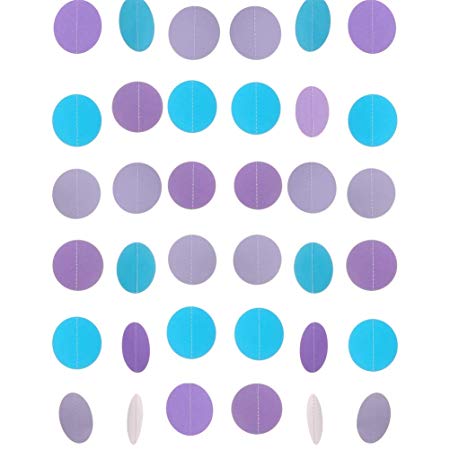 MOWO Paper Garland Circle Dots Hanging Decoration, 2.5'' in Diameter,10-feet (Purple,Lavender,Turquoise Blue, 2pc)