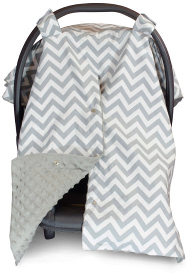 Premium Carseat Canopy Cover / Nursing Cover- Large Chevron Pattern w/ Grey Minky | Best Infant Car Seat Canopy, Boy or Girl | Cool/ Warm Weather Car Seat Cover | Baby Shower Gift 4 Breastfeeding Moms