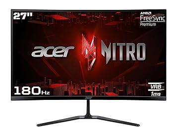 Acer ED270R S3 27 Inch (68.58 Cm) Full HD 1500 R Curved Gaming LCD Monitor with LED Back Light I 1MS VRB, 180Hz Refresh Rate I AMD Freesync Premium I 2 x HDMI 1 x Display Port I HDR 10 I Black
