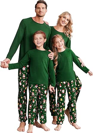 Ekouaer Family Matching Pajamas Christmas Sleepwear Long Sleeve Sleep Shirt with Plaid Pants Soft Loungewear Pjs Set S-XXL