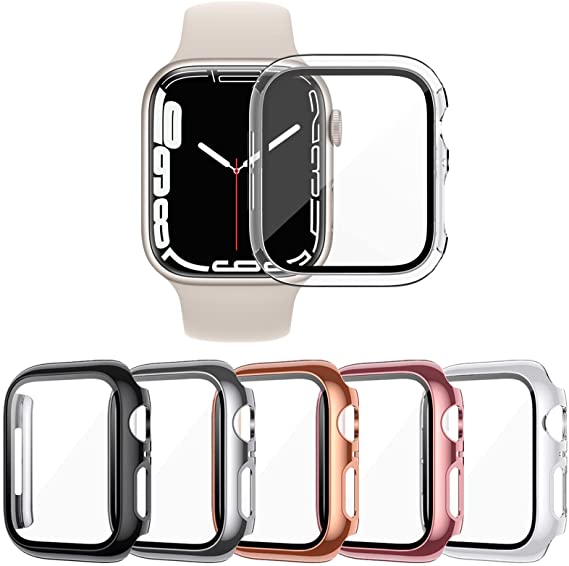 KIMILAR 5-Pack Tempered Glass Screen Protector Case Compatible with Apple Watch Series 7 41mm, Touch-Sensitive Ultra-Thin Hard PC Full Cover Bumper Compatible with iWatch 41mm