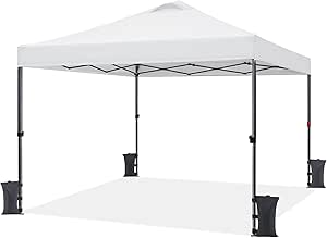 Yaheetech 10x10 Pop up Canopy Tent, Commercial 150D Silver Coated Fabric Outdoor Instant Tent w/Wheeled Bag, 4 Sandbags, 8 Stakes & 4 Ropes for Parties, Camping, Beach, White