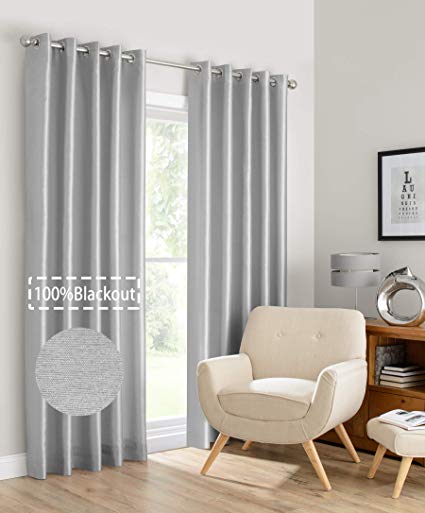 BERYHOME Montana Light-Blocking Blackout Curtains Drapes, Thermal-Insulated (Silver) 2 Panels - 52 x 90 inches