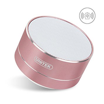[Support Qi Wireless Charging] UNITEK Rose Gold Aluminum Bluetooth Speaker, Enhanced Bass, Built-in Mic, Hand Free and Micro SD Card/TF Slot for iPhone, iPad, Samsung, tablet, Gift ideas