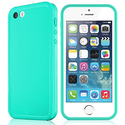 eMobile Built-in Screen Protector Clear Face Plate Shockproof Ultra thin Silicone TPU Plastic Case Cover for iPhone 5 5S (Teal/Gray)