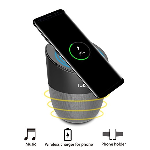 Wireless Charger Bluetooth Speaker iLEPO 6-7 hours Playtime Portable Speaker Qi Charging Station for iPhone X iphone 8 Plus Samsung Galaxy Note Edge All Qi-Enables Devices