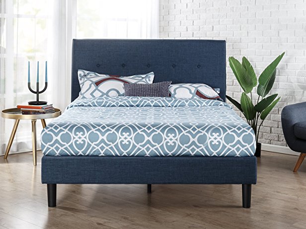 Zinus Upholstered Navy Button Detailed Platform Bed / Wood Slat Support, Twin