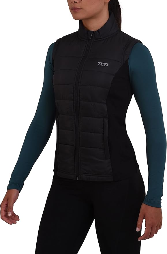 TCA Women's Excel Runner Walking Hiking Lightweight Thermal Padded Vest with Zipper Pockets, Winter Puffer Vest for Women