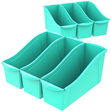 Storex Large Book Bin, 14.3 x 5.3 x 7", Teal, Case of 6 (71107U06C)