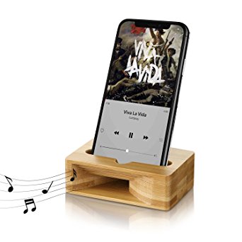 Cell Phone Stand with Sound Amplifier, Yome iPhone Stand Holder Bamboo Wood Phone Dock, Natural Wooden Stands for iPhone X 8 7 6s 6 Plus and Android Smartphones Within 5.5 Inches