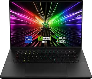 Razer Blade 16 (2024) - 16 Pouces Ordinateur Portable Gaming - Nvidia Geforce RTX4090 - Intel i9 14900HX - 16" Ecran OLED QHD  240Hz (32GB RAM, 2TB SSD) Clavier Azerty | Châssis Noir