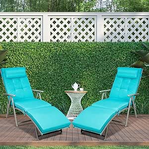 COSTWAY 2PC Outdoor Folding Chaise Lounge Chair Lightweight Recliner w/Cushion Turquoise