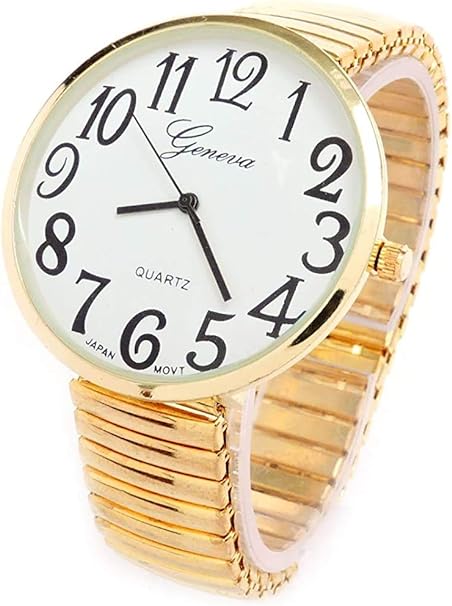 Gold Tone Super Large Face Stretch Band Easy to Read Watch