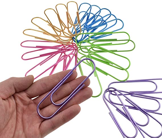 Hahiyo Paperclips 4" (100mm) Extra Large Paper Clips Sturdy Bright Assorted Colors Vinyl Coated Prevent Scratching Tearing The Pages for Bookmark Organize Home Office School 25 Pack