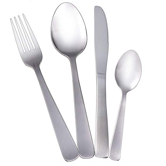 Flatware Set, VKEEW 4-Piece Silverware Set Stainless Steel Cutlery Set for Home Kitchen Hotel Restaurant Tableware, Dishwasher Safe Silverware (4-piece Flatware Set)