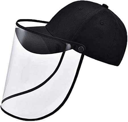 Allnice Safety Face Shields, Anti-Saliva Anti-Spitting Dust-proof Protective Hat Adjustable Baseball Cap with Removable Safety Mask, Black