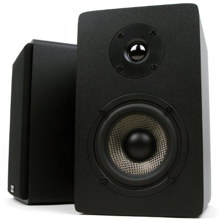 Micca MB42X Bookshelf Speakers with 4-Inch Carbon Fiber Woofer and Silk Dome Tweeter, Black