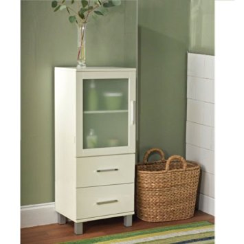 Frosted Pane Shelf White Linen Cabinet 2 Drawer 2 Bathroom Storage Cabinet. Great for Bath Shelving and Extra Space. by Simple Living