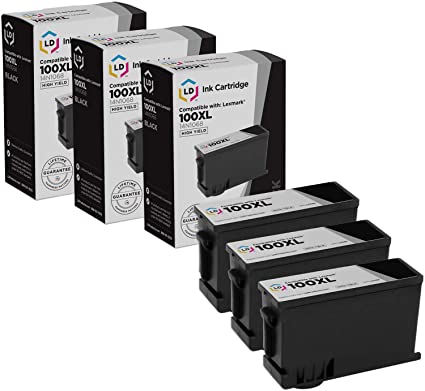 LD Compatible Ink Cartridge Replacement for Lexmark 100XL 14N1068 High Yield (Black, 3-Pack)