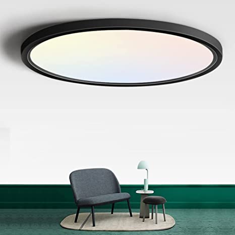 12 Inch 24W LED Flush Mount Ceiling Light Fixture, 3 Color 2800K/4000K/6500K in One Adjustable Ceiling Lights, Flat Modern Round Lighting Fixtures, Black Ceiling Lamp for Kitchen, Bedroom etc.