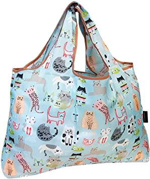 Bowbear Foldable Nylon Reusable Shopping Grocery Bag, Silly Cats