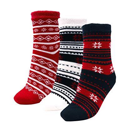 3 Pairs Cozy Cabin Socks for Women - Aloe Infused Moisturizing Fuzzy Fluffy Soft Holiday Christmas