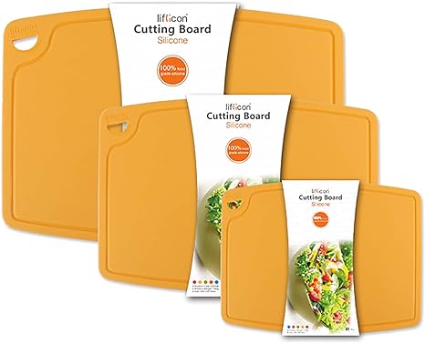 Thick Cutting Boards Set of 3pcs Large 14.6'' x 10.43'',Middle 12.6'' x 9.1”, Mini 9.1”x7.1” Juice Grooves Easy Grip Handle Dishwasher Safe for Kitchen,Chif-Yellow