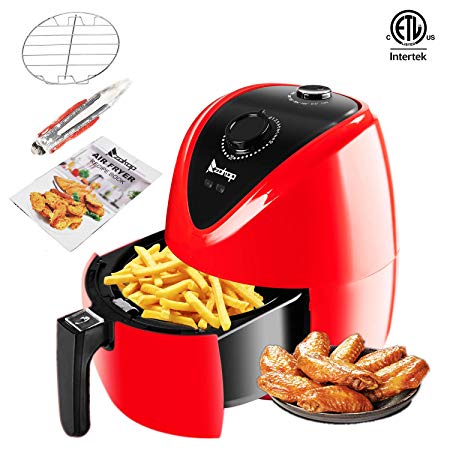 ROVSUN Electric Air Fryer 3.7QT Capacity 1500W Air Frying Technology with Temperature and Time Control, Removable Dishwasher Safe Basket, Includes Recipe Book-Metal Holder-Cooking Tongs, ETL Listed(Red)
