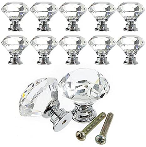 Chranto 8PC Clear Crystal Glass Door Knobs Cupboard Drawer Cabinet Kitchen Handles