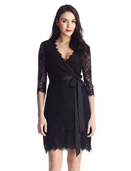GRAPENT Women's Lace 3/176 Sleeves Midi Business Cocktail Short Formal Wrap Dress