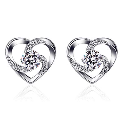 B.Catcher Women Silver Eearrings 925 Sterling Silver “Crazy Love” Heart Studs Earring Sets