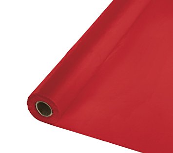 Creative Converting 100' Roll Plastic Table Cover, Classic Red