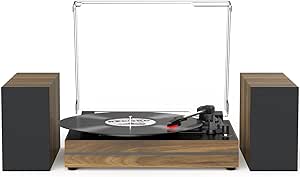 Record Player for Vinyl with External Speakers, Belt-Drive Turntable with Dual Stereo Speakers Vintage Vinyl LP Player Support 3 Speed Wireless AUX Headphone Input Auto Stop for Music Lover Wood Bark