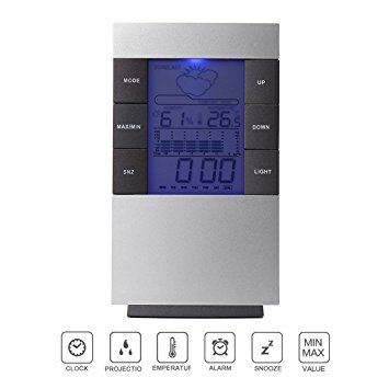 Indoor Humidity of Godmorn Monitor Thermometer Digital Hygrometer Household Weather Forecast LCD Display LED Backlicht Temperature Gauge Humidity Meter with Calendar and Alarm Clock for Home Baby Room