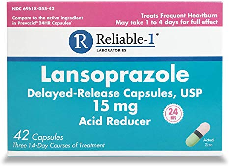 Reliable 1 Laboratories Lansoprazole Delayed-Release Capsules, USP 15 mg Acid Reducer 24HR (1 Pack)