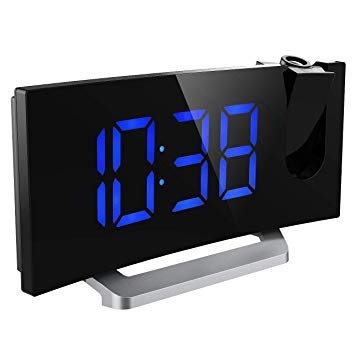 Mpow Projection Clock, FM Radio Alarm Clock, Curved-Screen Digital Alarm Clock, 5'' LED Display with Dimmer, Dual Alarm with USB Charging Port, 12/24 Hours, Backup Battery for Clock Setting
