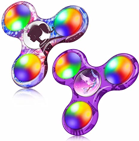 FIGROL Fidget Spinner, 2 Pack Led Light up Fidget Spinner-, Finger Toy Hand Fidget Spinner, Stress Reduction and Anxiety Relief Hand Toy for Kids