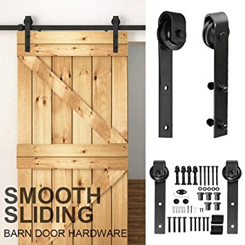 Yaheetech 8Ft Black Antique Style Single Sliding Barn Wood Door Closet Hardware Kit Track System Set