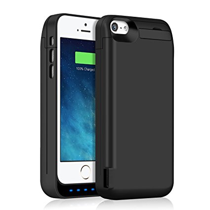 iPhone 5 5S 5C SE Battery Case 4600mAh, Gixvdcu Extended Rechargeable Protective Charger Cover Built in Extra USB Power Bank for iPhone 5 5S 5C SE – Black