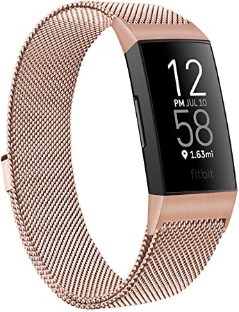 Vancle Metal Bands Compatible with Charge 4 / Fitbit Charge 3 / Charge 3 SE, Stainless Steel Mesh Magnetic Lock Wristband for Women Men