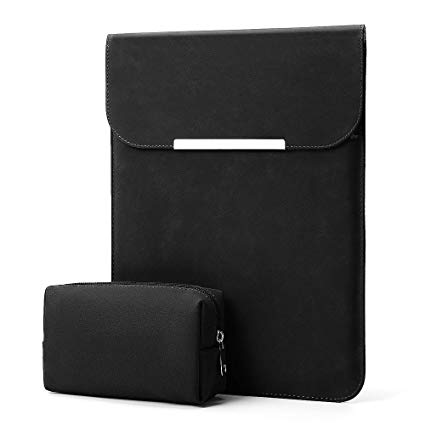 KALIDI 13.3 inch Laptop Sleeve Case Faux Suede Leather for MacBook Air/13 inch MacBook Pro Retina 2017 2016,MacBook 13-13.5 inches   Accessories Pouch,Black