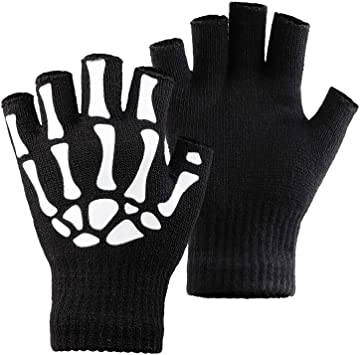 Cooraby Halloween Skeleton Gloves Glow in The Dark Knitted Mechanic Gloves